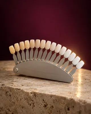 Ilustração de uma escala de cor dos dentes